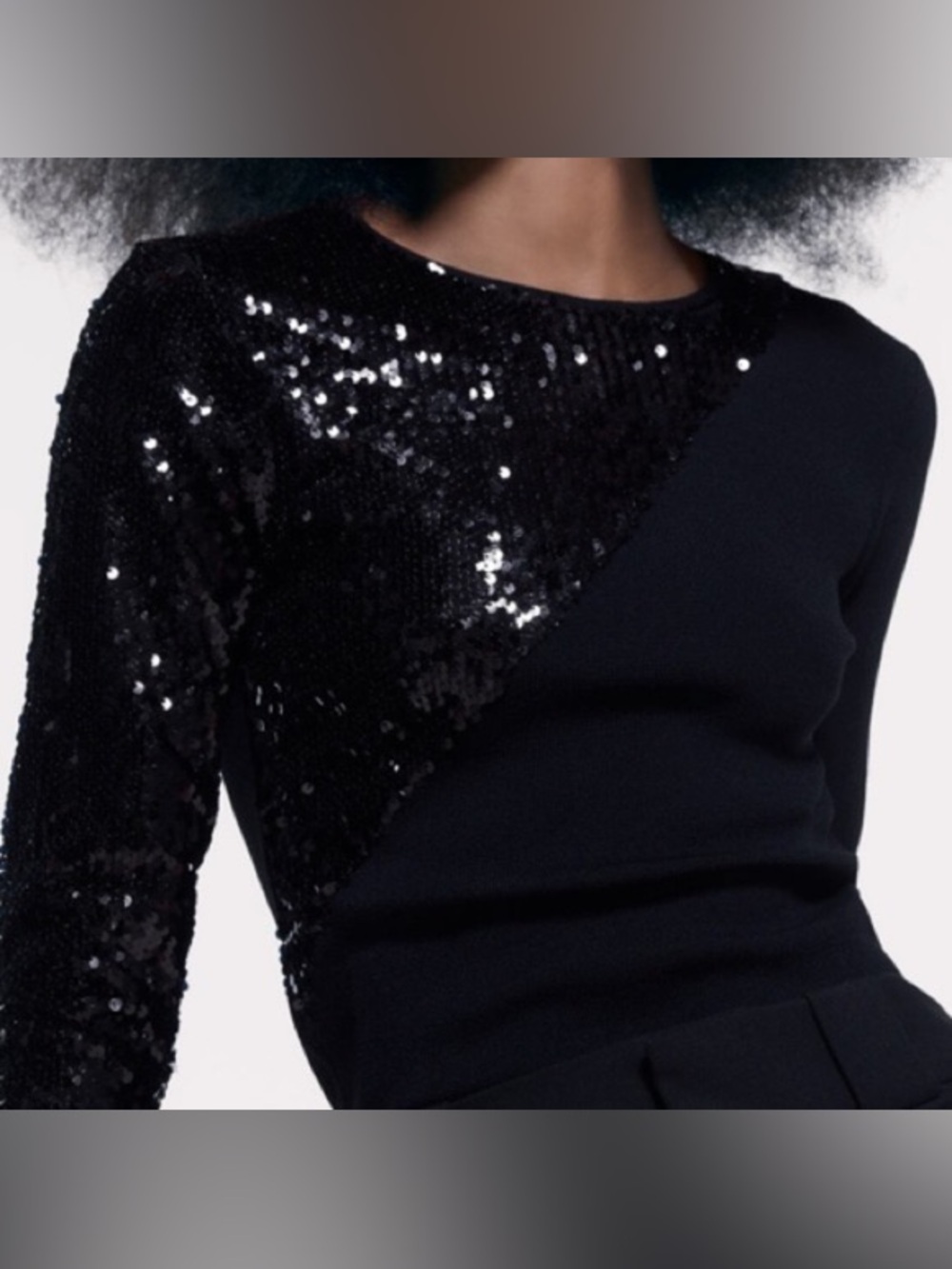 Zara Black Sequin Front Knit Top
